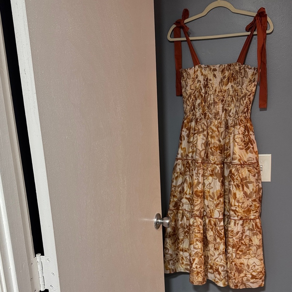 Jacqui E Floral Tiered Sundress with Rust Tie Straps